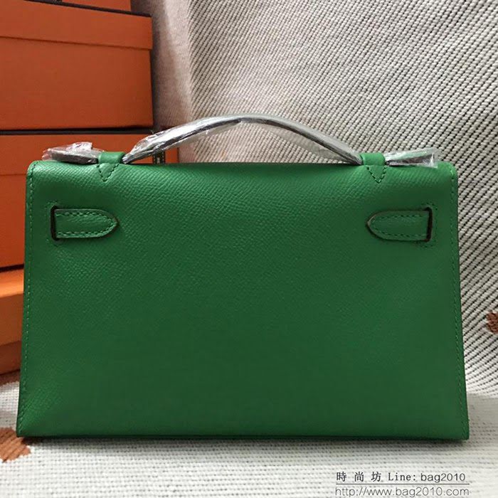 HERMES愛馬仕 凱莉包 mini kelly一代 竹子綠epsom皮 夏天首選手包款 可手提肩背  Ama1331